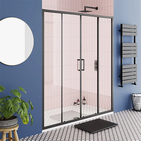 Toreno Matt Black 1700 Double Sliding Shower Door