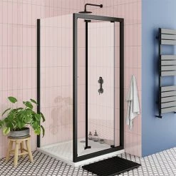 Toreno Matt Black 800 X 800mm Bi-Fold Door Shower Enclosure Without Tray