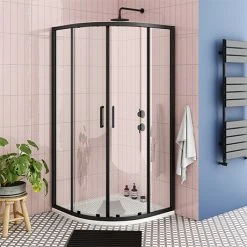 Toreno Matt Black 800 X 800mm Quadrant Shower Enclosure + Pearlstone Tray