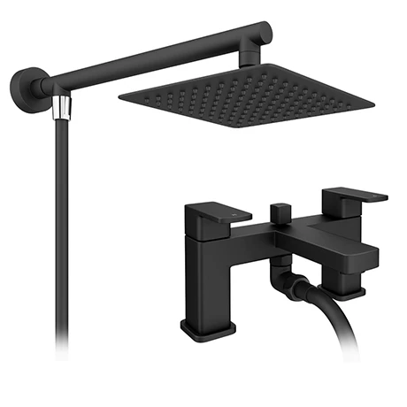 Toreno Modern Black Chrome Bath Shower Mixer Tap incl. Overhead Rainfall Shower Head Toreno Modern Black Chrome Bath Shower Mixer Tap Incl. Overhead Rainfall Shower Head -Toreno Shop BPT7131SH p