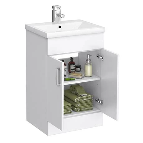 Toreno Basin Unit - 500mm Modern High Gloss White With Mid Edged Basin - Image 2