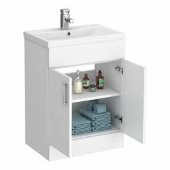 Toreno Basin Unit - 600mm Modern High Gloss White With Mid Edged Basin -Toreno Shop MVME600 detail1 460