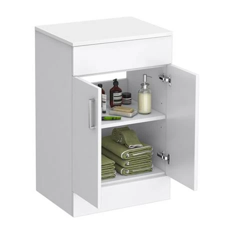 Toreno Floor Standing Countertop Vanity Unit - Gloss White - 505mm with Chrome Handles Toreno Floor Standing Countertop Vanity Unit - Gloss White - 505mm With Chrome Handles -Toreno Shop MWT505 d1 460