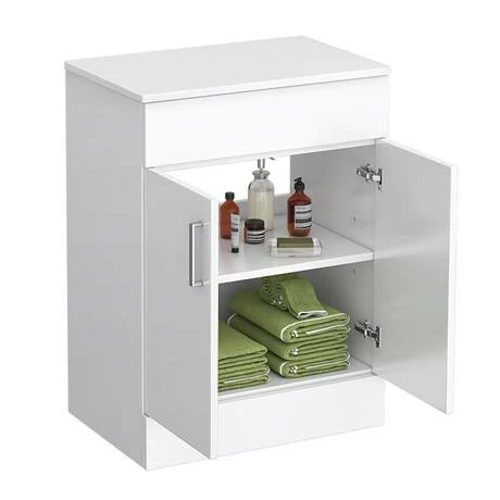 Toreno Floor Standing Countertop Vanity Unit - Gloss White - 605mm with Chrome Handles Toreno Floor Standing Countertop Vanity Unit - Gloss White - 605mm With Chrome Handles -Toreno Shop MWT605 d1 460