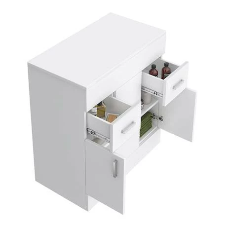Toreno Floor Standing Countertop Vanity Unit - Gloss White - 805mm with Chrome Handles Toreno Floor Standing Countertop Vanity Unit - Gloss White - 805mm With Chrome Handles -Toreno Shop MWT805 detail2 460