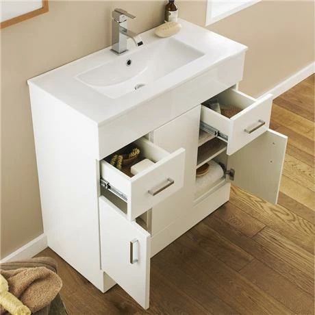 Toreno Vanity Sink With Cabinet - 800mm Modern High Gloss White - Image 2